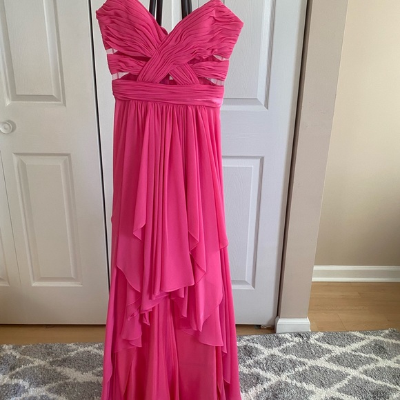 Caché Pink High Low Chiffon Gown w/ Cutouts Sz 2 - Picture 6 of 8